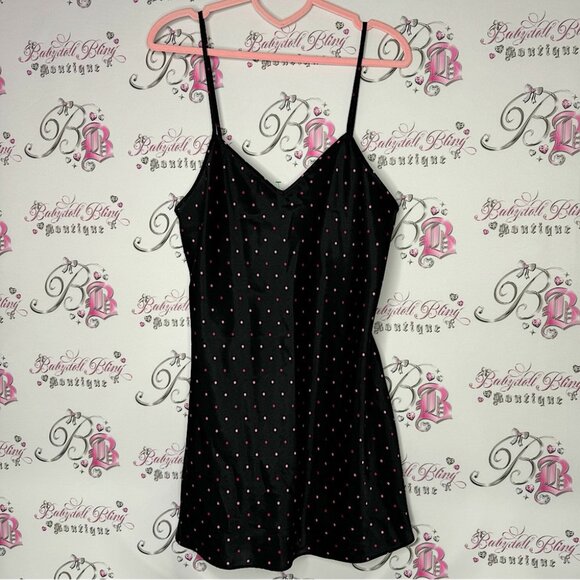 Morgan Taylor intimates dress slip black polka dot dotted pink red silky satiny - Picture 1 of 4